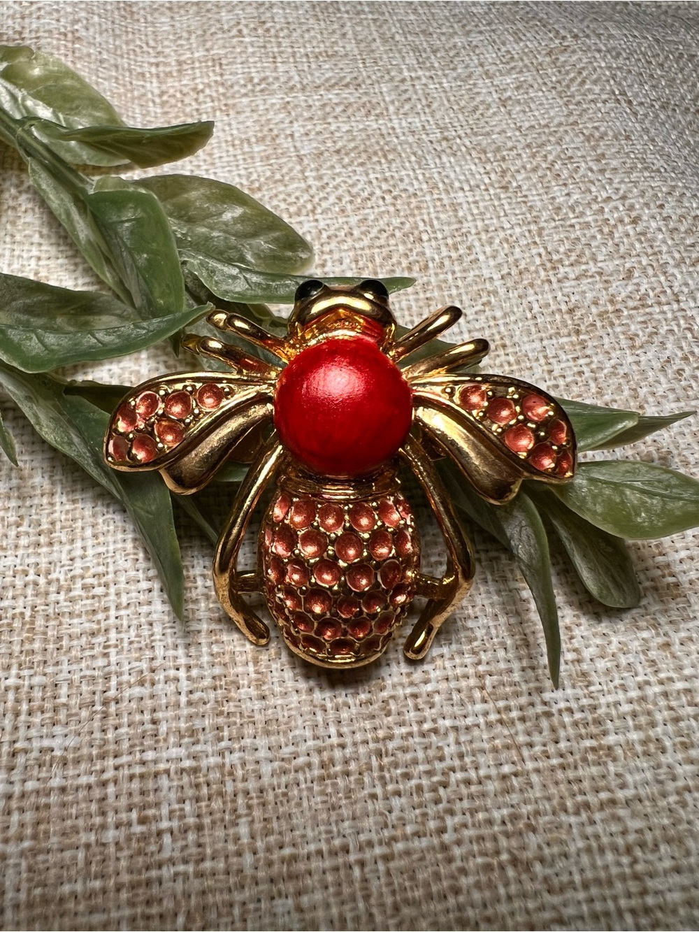 Gold and Red Flying Bumblebee Bug Brooch | Chunky Whimsygoth